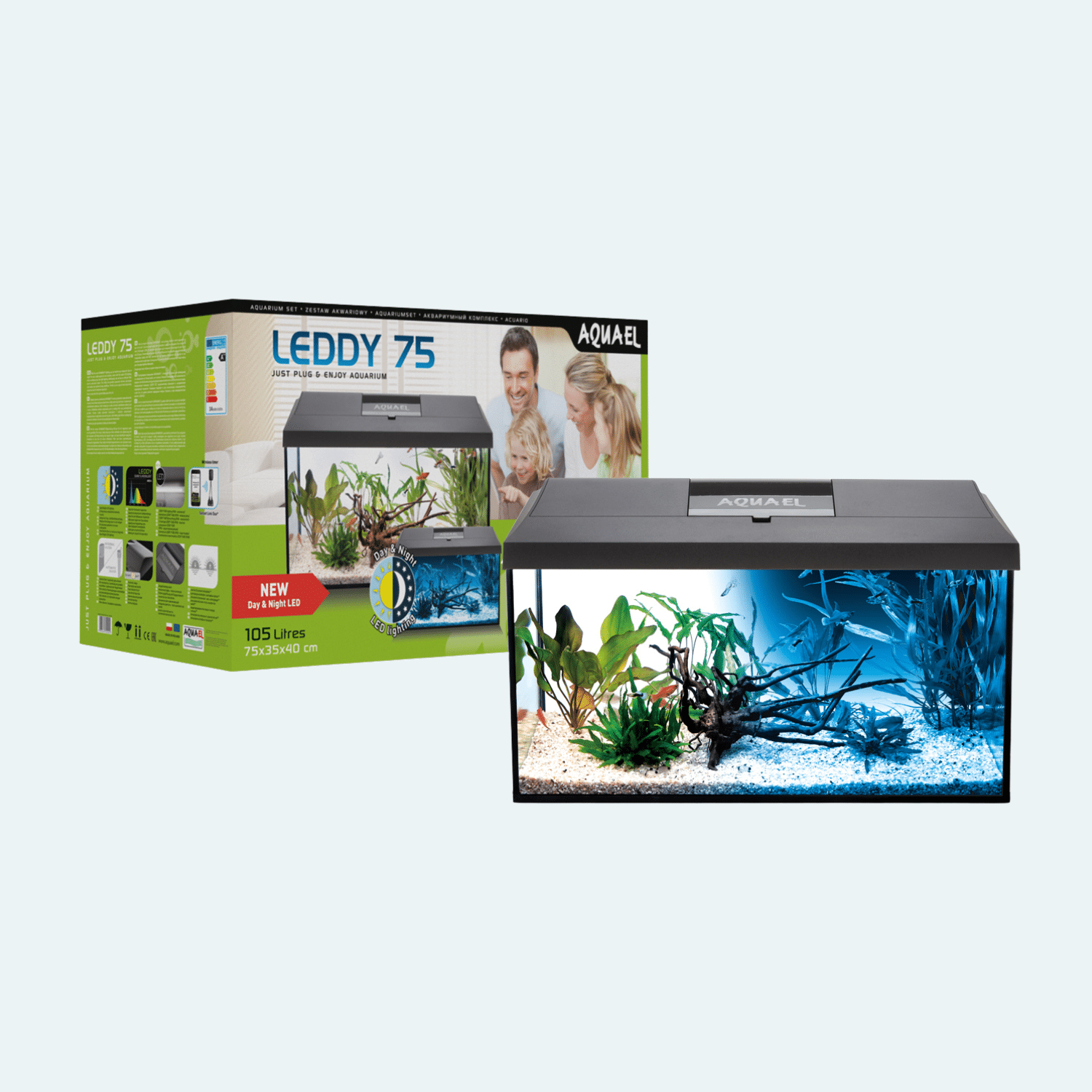Aquael Leddy 75 Day & Night SVART / VIT (105L)